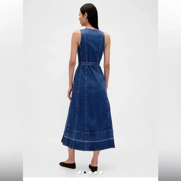 Denim Belted Button-Front Maxi Dress, NWT petite small - Picture 2 of 10